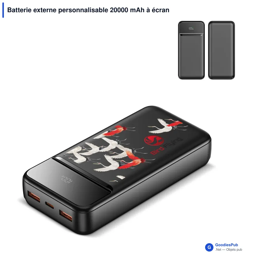 Batterie externe personnalisable 20000 mAh à écran LED avec logo - Nolu - Image 1