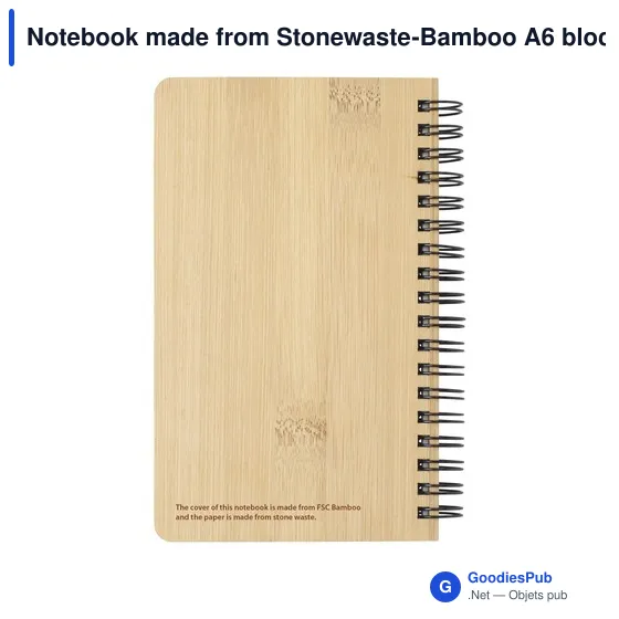 Carnet A6 personnalisable en déchets de pierre et bambou avec logo - Image 4