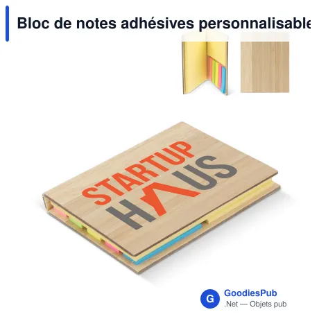 Bloc de notes adhésives personnalisable en bambou et papier avec logo - Bambou 3