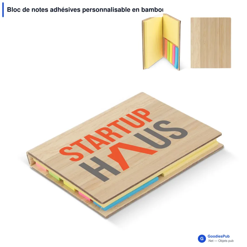 Bloc de notes adhésives personnalisable en bambou et papier avec logo - Bambou 3 - Image 1