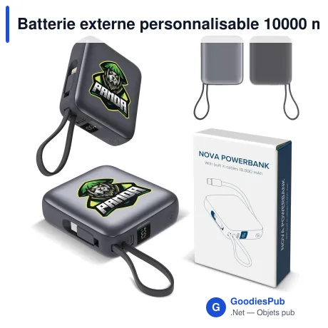Batterie externe personnalisable 10000 mAh à câbles intégrés avec logo - Nova