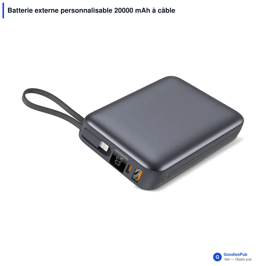 Batterie externe personnalisable 20000 mAh à câbles intégrés avec logo - Nova - Image 2