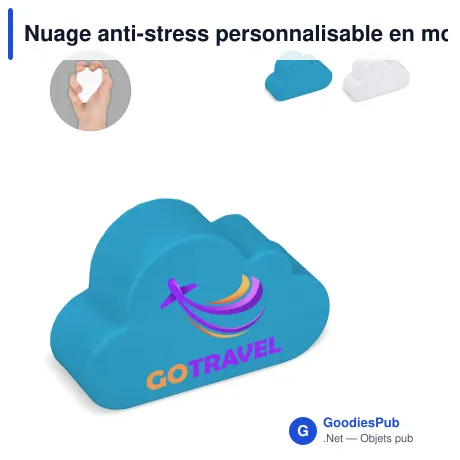Nuage anti-stress personnalisable en mousse PU avec logo - Bleu clair ou blanc