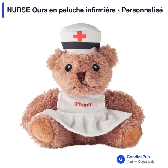 Ours en peluche personnalisable infirmière avec logo - Image 3