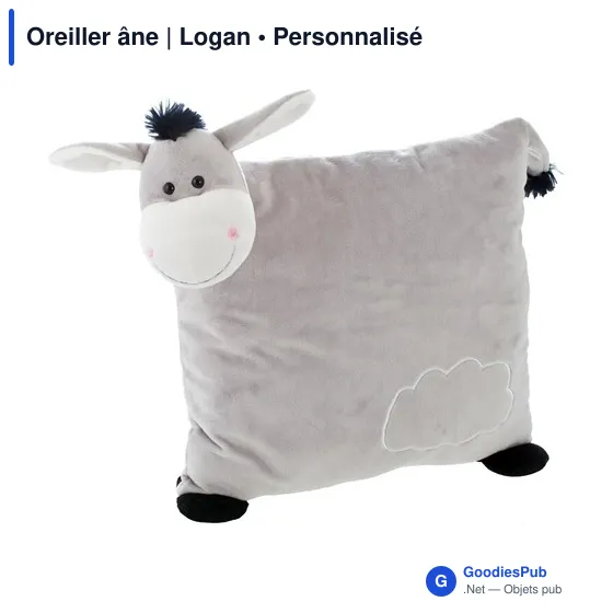 Oreiller personnalisé âne avec logo - Logan - Image 1