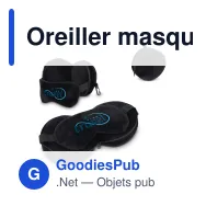 Oreiller masque de voyage personnalisable à housse zippée avec logo - Noir - Miniature 1