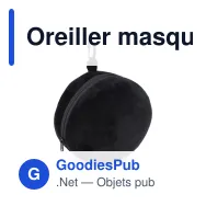Oreiller masque de voyage personnalisable à housse zippée avec logo - Noir - Miniature 2