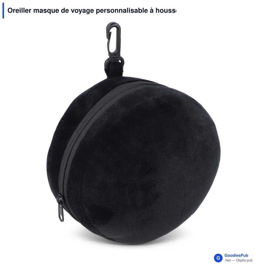 Oreiller masque de voyage personnalisable à housse zippée avec logo - Noir - Image 2