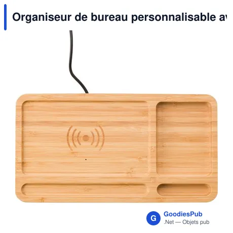 Organiseur de bureau personnalisable avec chargeur à induction Fayeavec logo