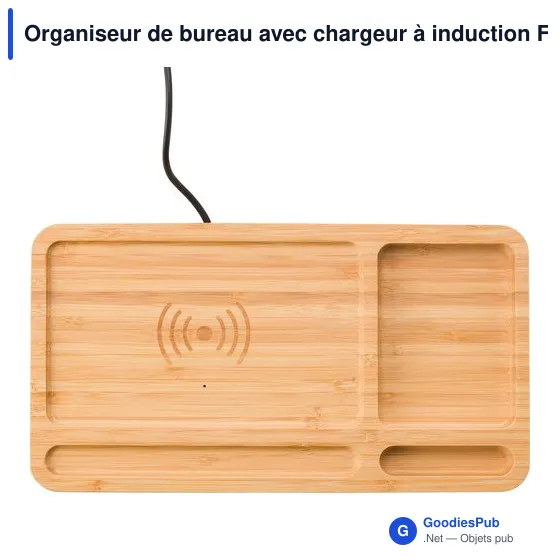 Organiseur de bureau personnalisable avec chargeur à induction Fayeavec logo - Image 1