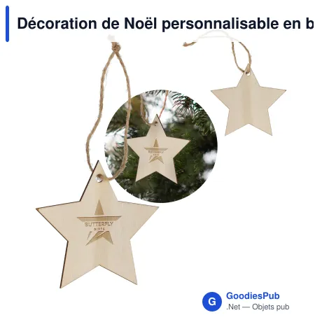 Décoration de Noël personnalisable en bois forme d'étoile avec logo - Étoile