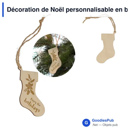 Décoration de Noël personnalisable en bois forme de bas de Noël avec logo - Chaussette