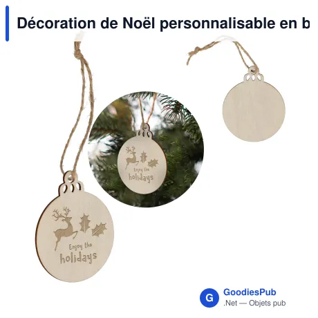 Décoration de Noël personnalisable en bois forme de boule avec logo - Boule