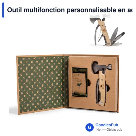 Outil multifonction personnalisable en acier et bois avec logo - Orrefors Hunting Deluxe