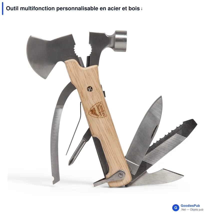 Outil multifonction personnalisable en acier et bois avec logo - Orrefors Hunting Deluxe - Image 2
