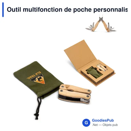 Outil multifonction de poche personnalisable en bois avec logo - Orrefors Hunting