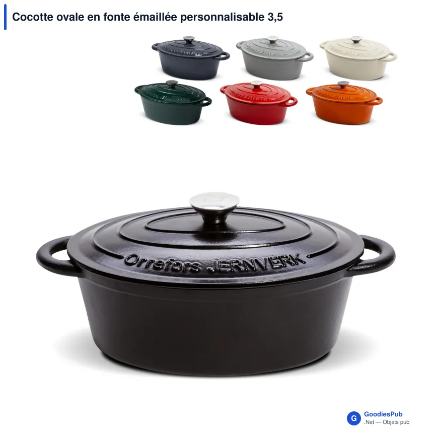 Cocotte ovale en fonte émaillée personnalisable 3,5 L avec logo - Orrefors Jernverk - Image 1