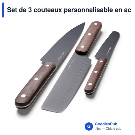 Set de 3 couteaux personnalisable en acier et bois avec logo - Orrefors Jernverk