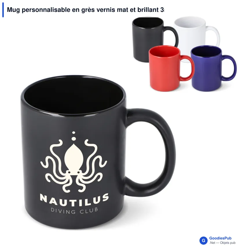 Mug personnalisable en grès vernis mat et brillant 350 ml avec logo - Oslo - Image 1