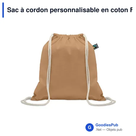Sac à cordon personnalisable en coton Fairtrade avec logo