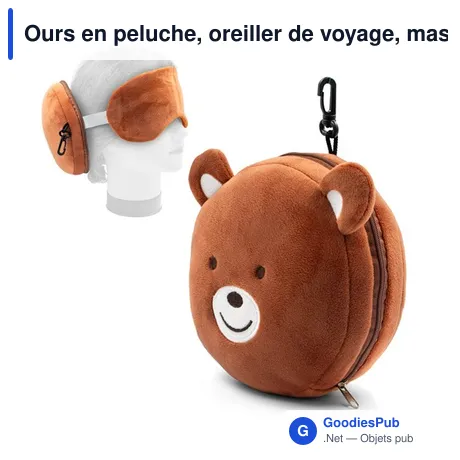 Ours en peluche, oreiller de voyage, masque de nuit | Ren