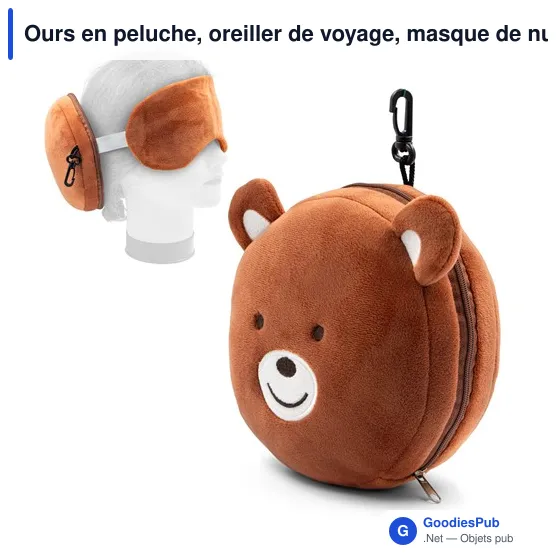 Ours en peluche, oreiller de voyage, masque de nuit | Ren - Image 1