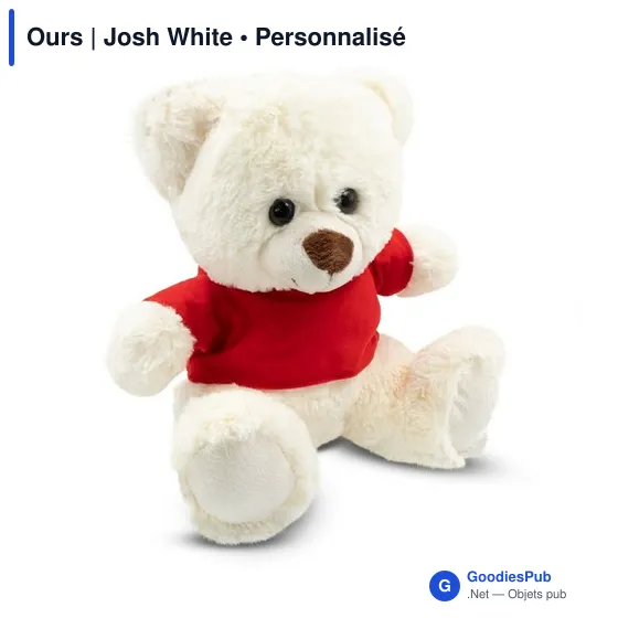 Ours en peluche personnalisable avec logo - Josh White - Image 1