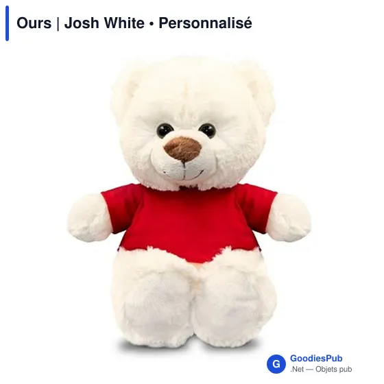 Ours en peluche personnalisable avec logo - Josh White - Image 2