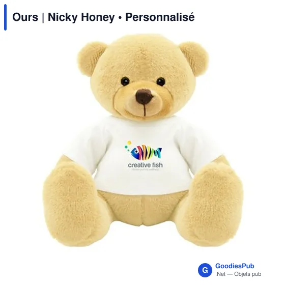 Ours en peluche personnalisable Nicky Honey avec logo - Image 1