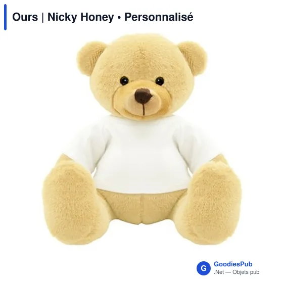 Ours en peluche personnalisable Nicky Honey avec logo - Image 4