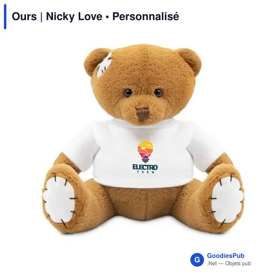 Ours en peluche personnalisable avec T-shirt pour logo - Nicky Love - Image 1
