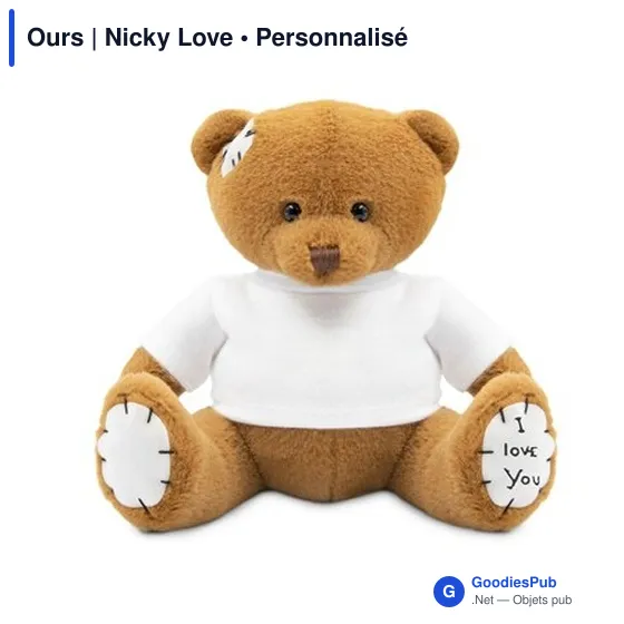 Ours en peluche personnalisable avec T-shirt pour logo - Nicky Love - Image 3