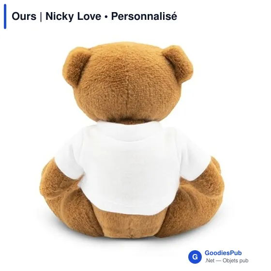 Ours en peluche personnalisable avec T-shirt pour logo - Nicky Love - Image 4