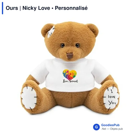 Ours en peluche personnalisable avec T-shirt pour logo - Nicky Love - Image 7