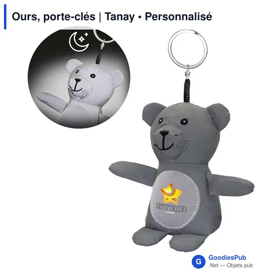 Porte-clés ours personnalisable en polyester - Tanayavec logo - Image 1