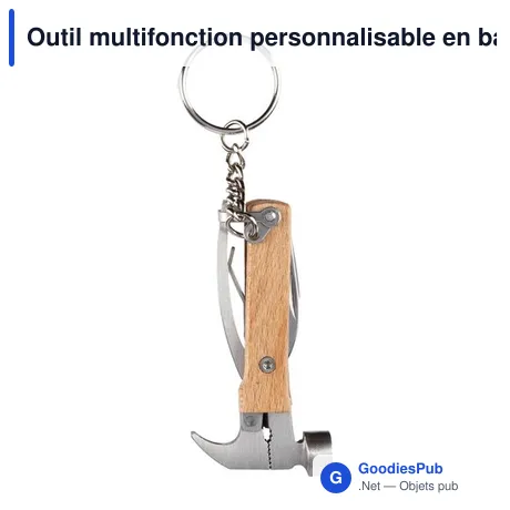 Outil multifonction personnalisable en bambou avec porte-clés Heinrichavec logo