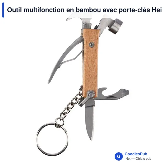 Outil multifonction personnalisable en bambou avec porte-clés Heinrichavec logo - Image 2