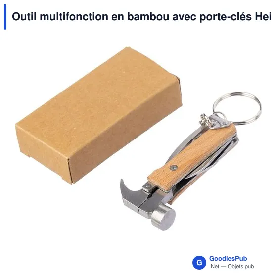 Outil multifonction personnalisable en bambou avec porte-clés Heinrichavec logo - Image 3