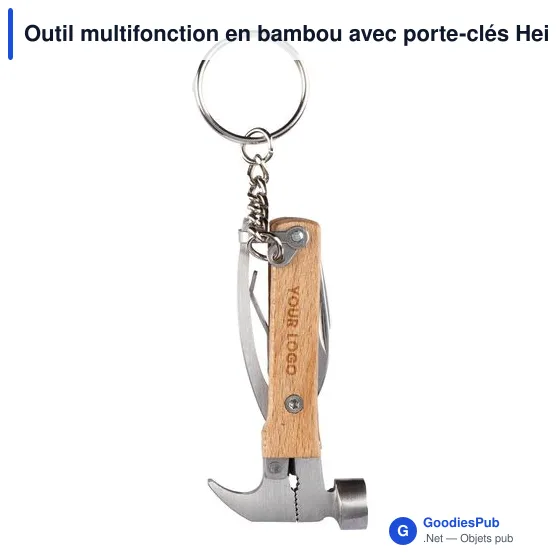 Outil multifonction personnalisable en bambou avec porte-clés Heinrichavec logo - Image 6