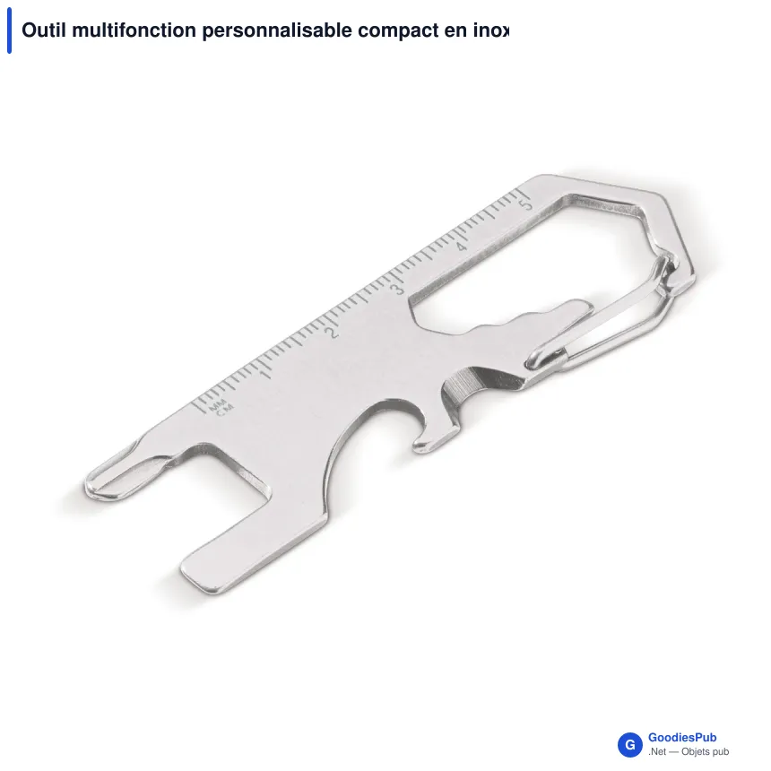 Outil multifonction personnalisable compact en inox avec logo - Argent ou noir - Image 2