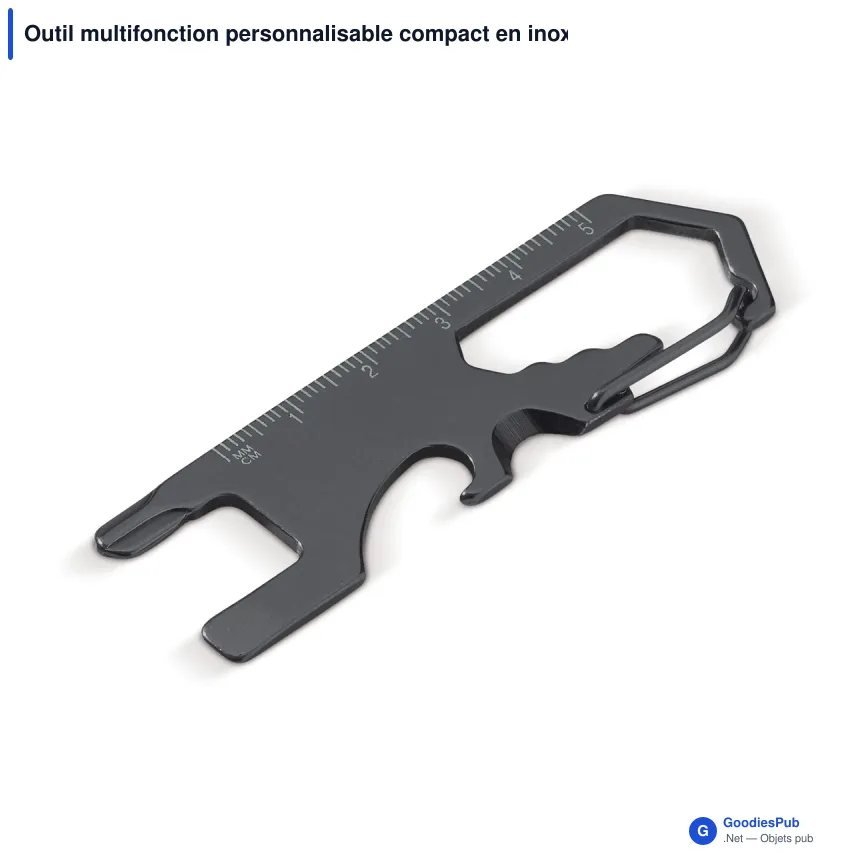 Outil multifonction personnalisable compact en inox avec logo - Argent ou noir - Image 3