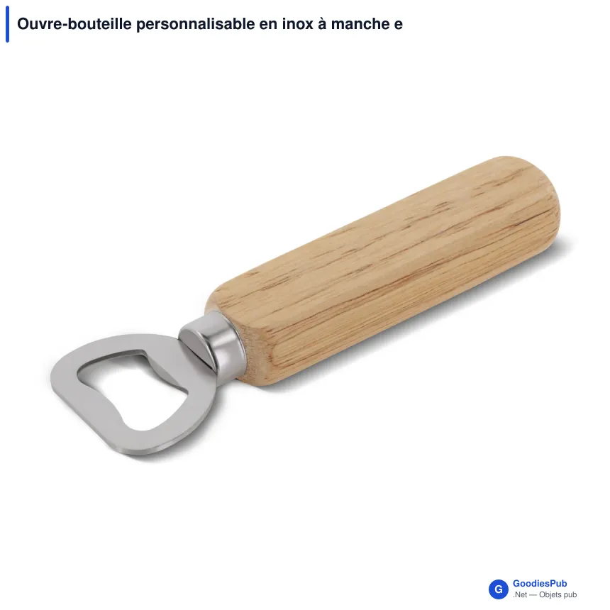 Ouvre-bouteille personnalisable en inox à manche en bois avec logo - Hévéa - Image 2