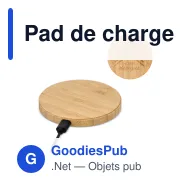 Pad de charge sans fil personnalisable 15 W en bambou avec logo - Bambou - Miniature 1