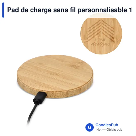 Pad de charge sans fil personnalisable 15 W en bambou avec logo - Bambou