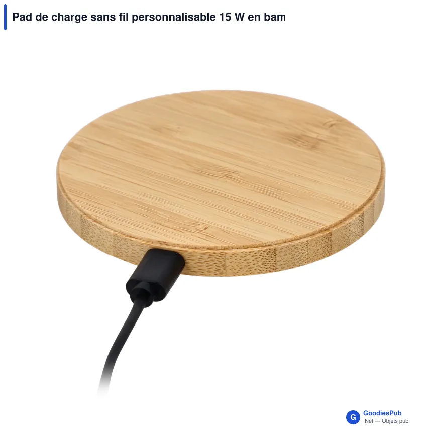 Pad de charge sans fil personnalisable 15 W en bambou avec logo - Bambou - Image 2