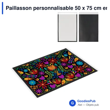Paillasson personnalisable 50 x 75 cm en caoutchouc avec logo - Sublimation