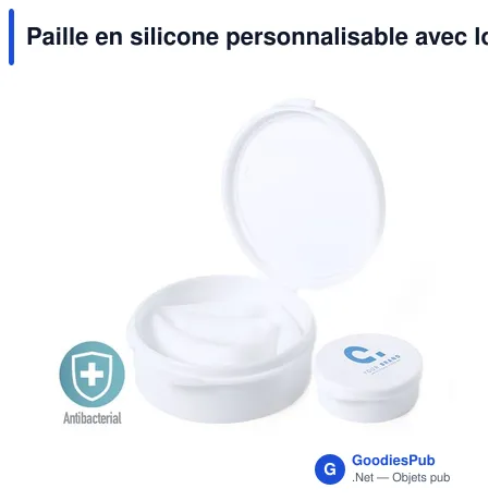 Paille en silicone personnalisable avec logo - Antibactérienne Ladix