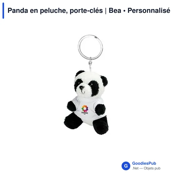 Porte-clés en peluche personnalisable Panda avec logo | Bea - Image 1