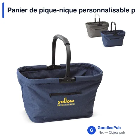 Panier de pique-nique personnalisable pliable en polyester avec logo - Bleu foncé