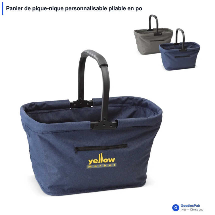 Panier de pique-nique personnalisable pliable en polyester avec logo - Bleu foncé - Image 1